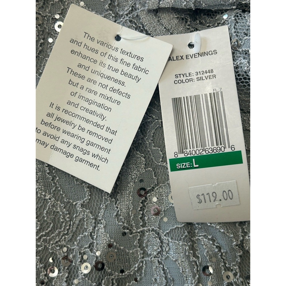 Alex Evenings NWT Lace Sequin Formal Top Silver (MSRP $119) SZ L - Picture 6 of 6